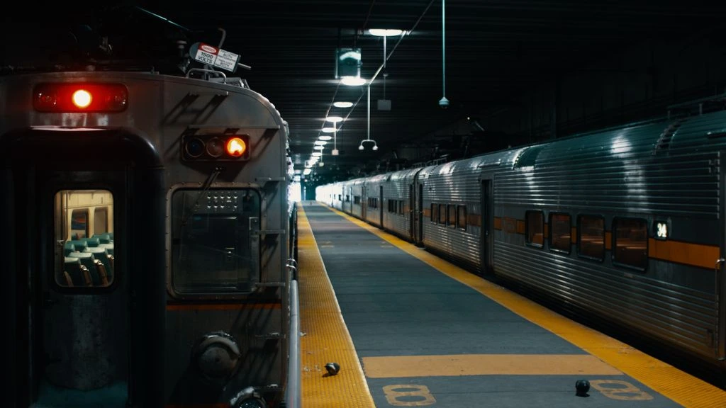 An empty subway car in a quiet depot.